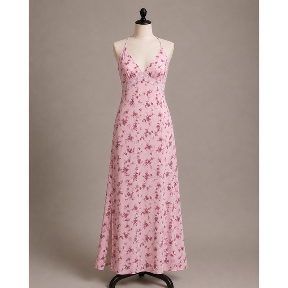 wild fable Dresses & Skirts - Wild Fable Small Dress Pink Floral Lace Halter Maxi Side Slit NEW Cottagecore